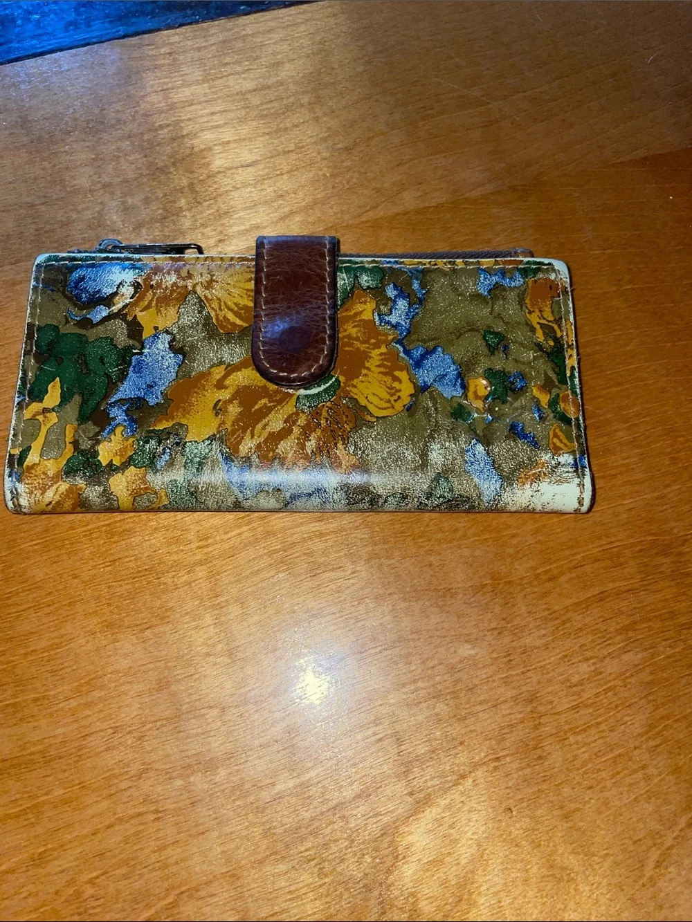 Patricia Nash VINTAGE Floral Multi-Color Leather Wallet with Brown Snap.